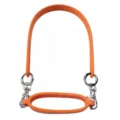 Orange silicone water bottle strap loop, elastic tumbler handle with metal clasps for portable use. - Cup Ring + Lanyard / Orange