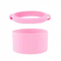 Pink silicone water bottle boot and strap ring set, elastic protective cover and handle loop. - Cup Ring + Cup Sleeve / Rose Red