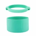 Silicone water bottle boot and strap ring set, flexible protective sleeve for cups. - Cup Ring + Cup Sleeve / Green