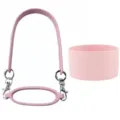 Pink silicone water bottle handle strap and bottom boot sleeve set for tumbler cups. - Lanyard + Cup Ring + Cup Sleeve / Light Pink