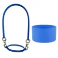 Blue silicone water bottle handle strap and protective bottom boot set for outdoor travel. - Lanyard + Cup Ring + Cup Sleeve / Dark Blue