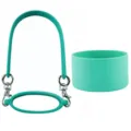 Silicone water bottle handle strap and protective bottom boot set for outdoor travel cup carrying. - Lanyard + Cup Ring + Cup Sleeve / Green