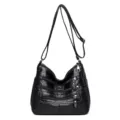 Black multi-zipper soft leather crossbody shoulder bag for women, casual daily style variant. - Black
