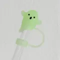 Cute luminous green ghost silicone straw cover dust plug accessory for daily cups. - Style A / 10mm Straw / Luminous Green