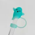 Cute ghost silicone straw cover, reusable dust proof straw topper for cups in teal green color - Style A / 10mm Straw / Glow Blue