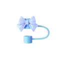 Couvercle de paille en silicone bleu clair 10 mm avec nœud violet, bouchon anti-poussière. - Bleu