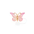 Copertura per cannnuccia in silicone 10mm con graziosa farfalla in resina rosa. - Copertura per Cannuccia a Farfalla N.2