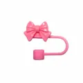 Joli embout de paille nœud rose en silicone couvercle anti-poussière pour tasses de 10mm - Rose rouge