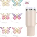 Copritubi in silicone con farfalle in resina glitterata, tappo antipolvere da 10 mm per bicchieri. - Confezione da 6 come mostrato