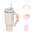 Accessory set for 40oz tumbler with handle clip, straw cover and cute charm holders. - Pink