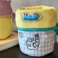 Leuke Japanse canvas etui met blauw ruitjesontwerp, grote capaciteit voor studentenbriefpapier. - Blauwe bes