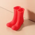 Red rain boot shaped silicone holder, cute desktop pen stand and phone bracket for home. - Red