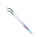 Stainless steel rainbow feeding tweezers for reptiles, pets, and aquarium landscaping tools. - Curved Tip / 430 Rainbow Curved Tweezers - 27cm / Iridescent