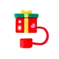 Weihnachten Silikon Strohhalm Kappe 10mm Geschenkbox Form rote Wiederverwendbare Staubkappe - Weihnachtsgeschenkbox