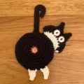 Détail de sous-verre chat au crochet fait main, joli tapis de tasse noir et blanc. - Noir et Blanc