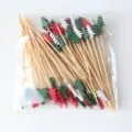 Dekorative Weihnachtsbaum Bambus-Cocktailspießer, bunte Holzobstspieße für Party. - 12cm / Dreifarbiger Weihnachtsbaum / 100 Stück/Packung / dreifarbig