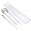 Stainless steel reptile feeding tweezers and long spoon set with clear storage pouch sku - Three-Piece Set / Straight & Curved Tweezers with Spoon Set - Silver (3pcs) / Silver