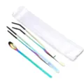 Stainless steel pet feeding tweezers and spoon set multicolored variant style items. - Three-Piece Set / Straight & Curved Tweezers with Spoon Set - Rainbow (3pcs) / Multicolor