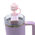 Cute pink TV silicone straw cap, 8-10mm reusable straw cover lid topper for tumblers - Bagged Without Straw / Pink TV 10mm