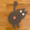 Sous-verre crochet chat gris, joli tapis de chat tricoté pour table à manger maison. - Gris foncé