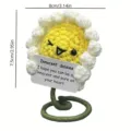Handcrafted crochet daisy doll with positive message card cute knitted desktop decor item - White Sunflower 8cm