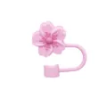 Pink silicone flower straw cover detail showing floral topper and flexible ring for cups. - Individual Packaging / Silicone Pink Begonia 10mm