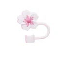 Cute silicone flower straw cover 10mm reusable dustproof straw plug cup accessory - Individual Packaging / Silicone White & Pink Begonia 10mm