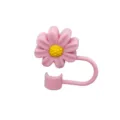 Cute pink silicone begonia flower straw cover 10mm dustproof reusable straw topper cap for drinks. - Individual Packaging / Silicone Pink & Yellow Chrysanthemum 10mm