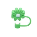 Cute Green Silicone Flower Straw Cover 10mm Reusable Dustproof Straw Cap Replacement - Individual Packaging / Silicone Green & White Chrysanthemum 10mm