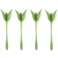 Detail view of four green tulip-shaped napkin folding tools, elegant table decor accessory. - Pack of 4