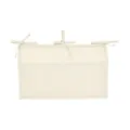 Linen baby crib hanging storage bag with double pockets and ties for nursery organization. - Original Color