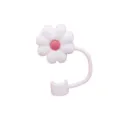 Silicone straw cover 10mm cute flower dust-proof reusable drinking straw tip topper cap - Individual Packaging / Old Style Silicone White & Pink Daisy, 10mm