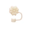 White silicone begonia flower straw cover, 10mm reusable dustproof straw cap for home cups. - Individual Packaging / Old Style Silicone Ivory White Daisy, 10mm