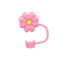 Pink silicone flower straw cover reusable dustproof straw cap for 10mm drink cups SKU - Individual Packaging / Old Style Silicone Pink & Yellow Daisy, 10mm