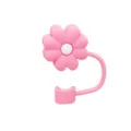 Pink silicone begonia flower straw cover 10mm reusable dustproof straw cap for tumbler cups. - Individual Packaging / Old Style Silicone Pink & White Daisy, 10mm