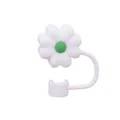 Silicone flower straw cover 10mm reusable dustproof straw tip cap for daily drinks. - Individual Packaging / Old Style Silicone White & Green Daisy, 10mm