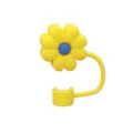 Yellow silicone flower straw cover 10mm reusable dust-proof straw topper cap variant. - Individual Packaging / Old Style Silicone Yellow & Blue Daisy, 10mm