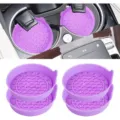 Purple silicone car cup coasters with honeycomb anti-slip design, waterproof auto accessories. - Violet