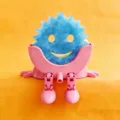 Cute smiley sponge holder with blue facial sponge for kitchen sink washing organizer. - L / Pink