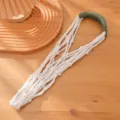 Handmade woven water bottle net bag cup sleeve, white mesh holder with green handle variant. - White With Green Handle