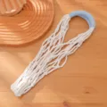 Handmade macrame water bottle net bag cute cotton woven cup holder coffee carrier pouch - White with Blue Handle