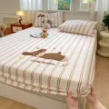 Cotton striped fitted sheet set with cute puppy embroidery for cozy bedroom decor. - Lazy Dog / Pair of 48x74cm Pillowcases