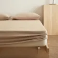 Baumwolle Leinen Spannbettlaken minimalistisch einfarbig Matratzenschoner weich Schlafzimmer - Mocha Braun / Ein Paar Kissenbezüge 48x74 cm