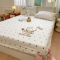Cotton polka dot fitted sheet set with cute cat embroidery and matching pillowcases for bedroom. - Polka Dot Cat / Pair of 48x74cm Pillowcases