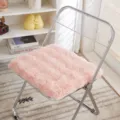 Cozy pink faux fur chair cushion, thick plush seat pad for home office and student study use. - Square / Pink