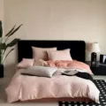 Gewassen katoen 4-delige beddengoed set roze bloemen jacquard dekbedovertrek - Nerven van de tijd - roodbruin