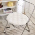 White fluffy round chair cushion, soft plush seat pad for home office dining chair decor. - Round / Beige