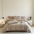 Cotton Jacquard Bedding Set 4-Piece Neutral Tone Duvet Cover Pillowcases Soft Home Textile - Diamond Lattice - Coffee