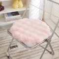 Pink Faux Fur Round Chair Cushion, Fluffy Soft Seat Pad for Office Home Dining Chair Decor - Round / Pink