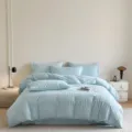 Light blue cotton jacquard bedding set 4 pieces, soft duvet cover and pillowcases. - Heart's Love - Blue